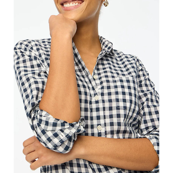 J.Crew Gingham Button-Up Shirt Womens 4 Academia Preppy Coastal Cotton Timeless - Picture 9 of 9